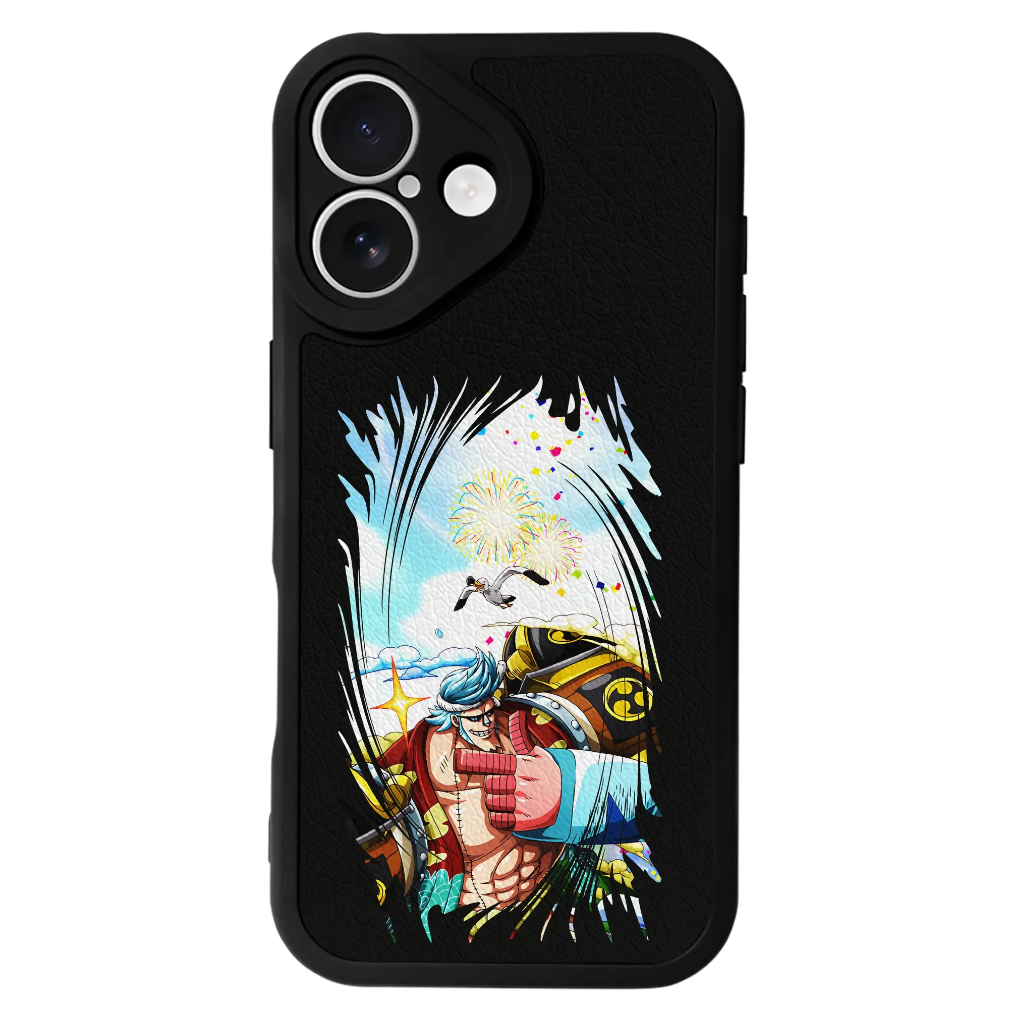 ワンピース グッズ フランキー - IPhone 16シリーズ対応 ・ シリコンスマホケース ・ レザー調 ・ 高精度フィット ・ 耐衝撃 ・ ワイヤレス充電対応 ・ 精密カット